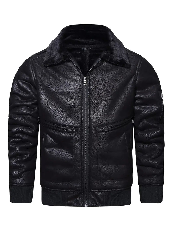 KEITH - Vegan Leather Jacket with Shearling Collar