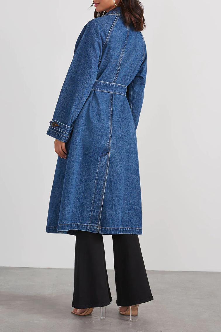 NEMU -  Women's Long Denim Trench Coat