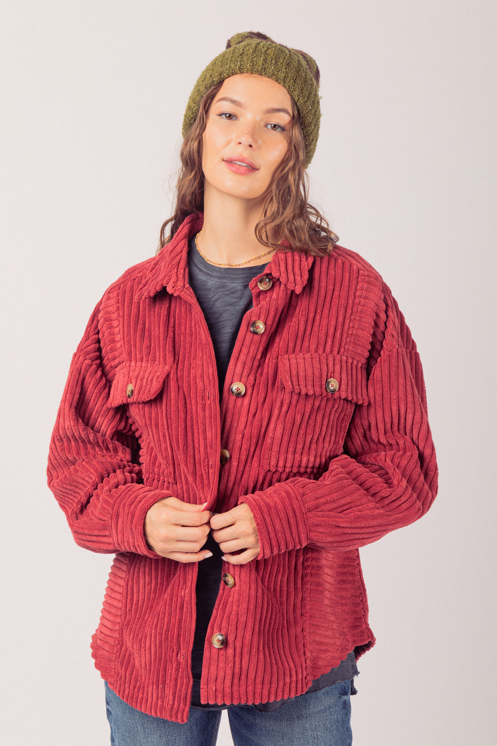 QANA -  Autumn Corduroy Textured Button-Up Jacket