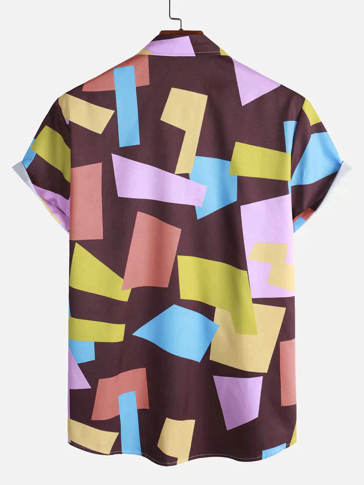 Geometric Color Block Print Button Up Shirt