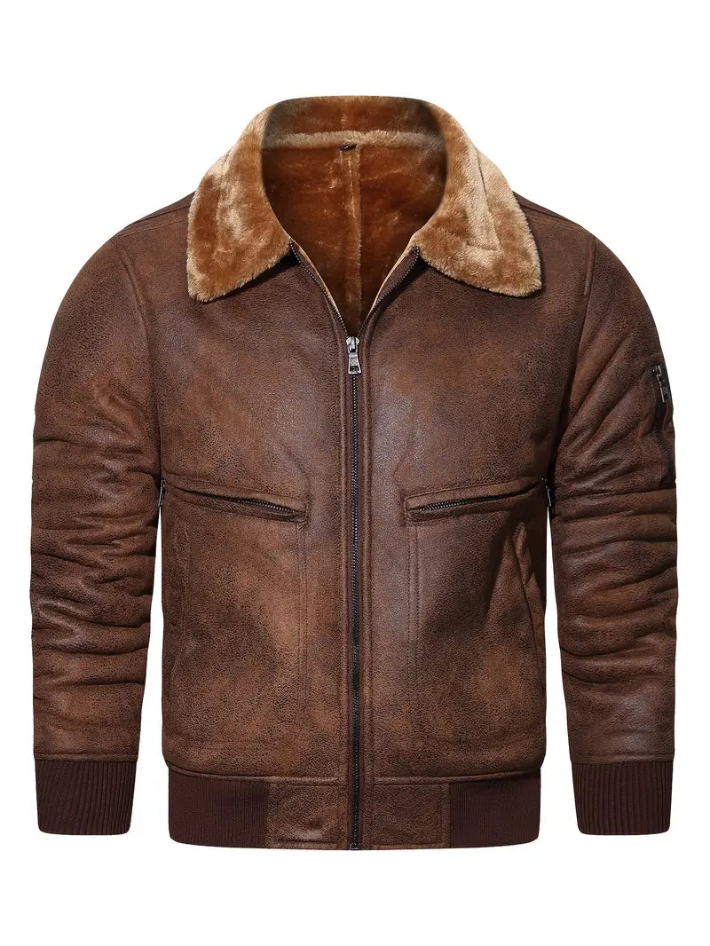 KEITH - Vegan Leather Jacket with Shearling Collar