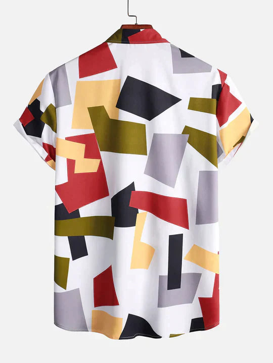 Geometric Color Block Print Button Up Shirt