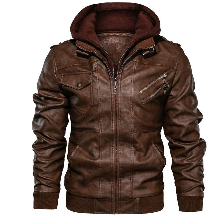 LEONARDO - Leather Jacket With Hoodie