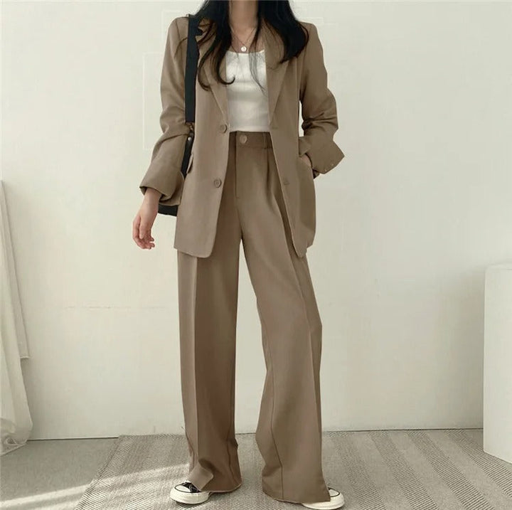 SYNDRA - Plain Blazer and Straight Fit Pants Set