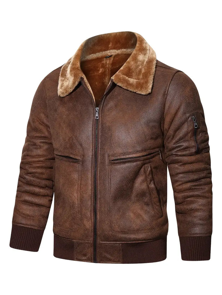 KEITH - Vegan Leather Jacket with Shearling Collar