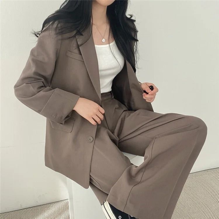 SYNDRA - Plain Blazer and Straight Fit Pants Set