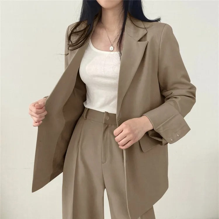 SYNDRA - Plain Blazer and Straight Fit Pants Set