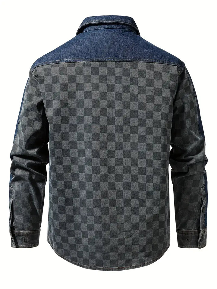 REMY - Checker-Denim Fusion Casual Jacket