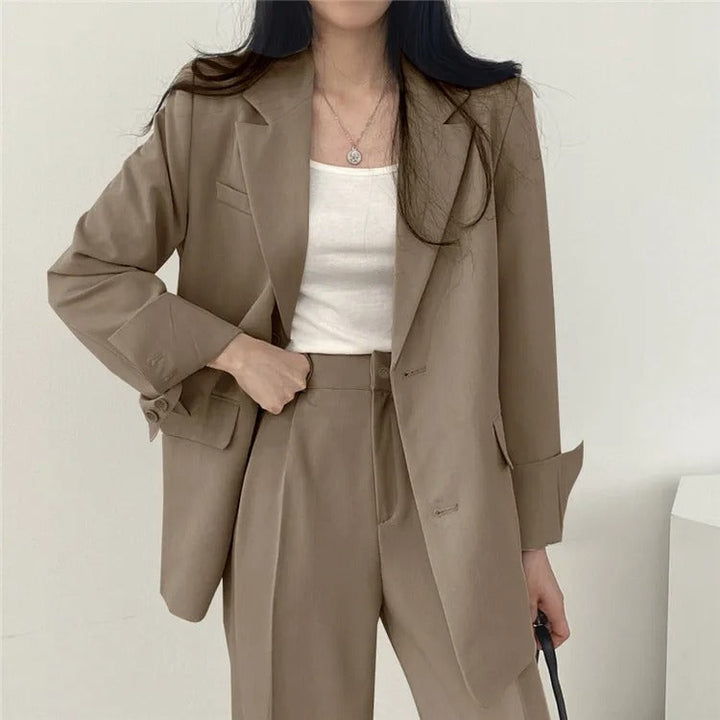 SYNDRA - Plain Blazer and Straight Fit Pants Set