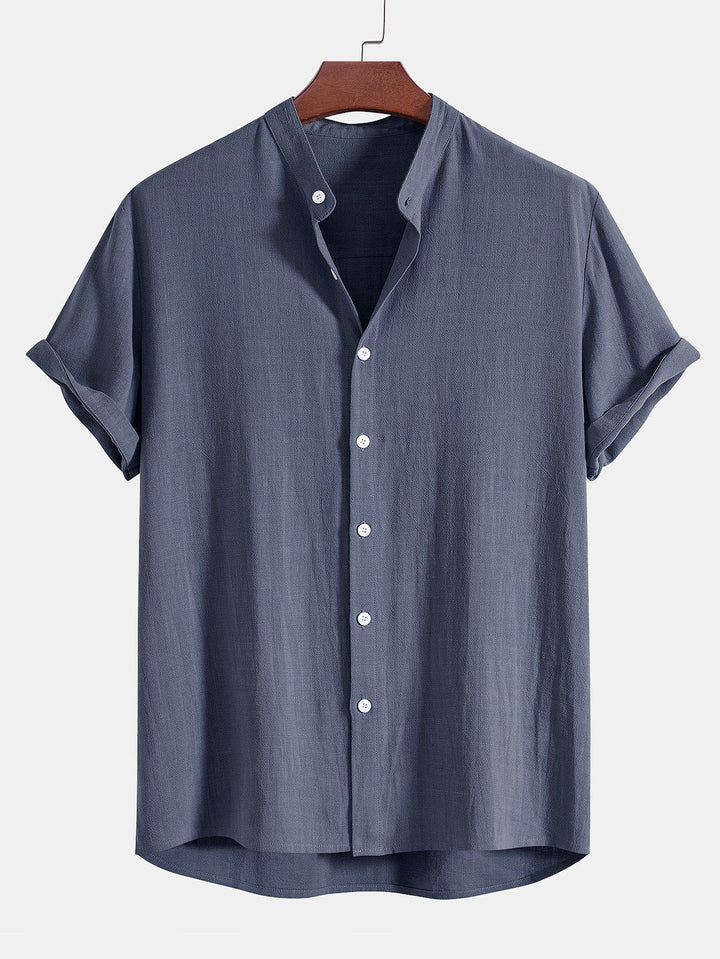 Linen And Rayon Blend Stand Collar Shirt