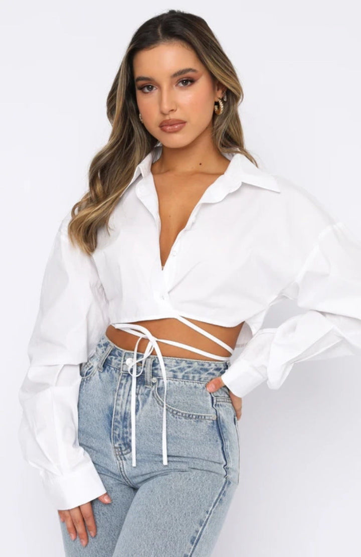 RAINI - Tie-Front Cropped Shirt