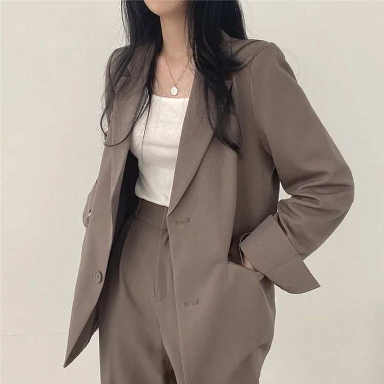 SYNDRA - Plain Blazer and Straight Fit Pants Set