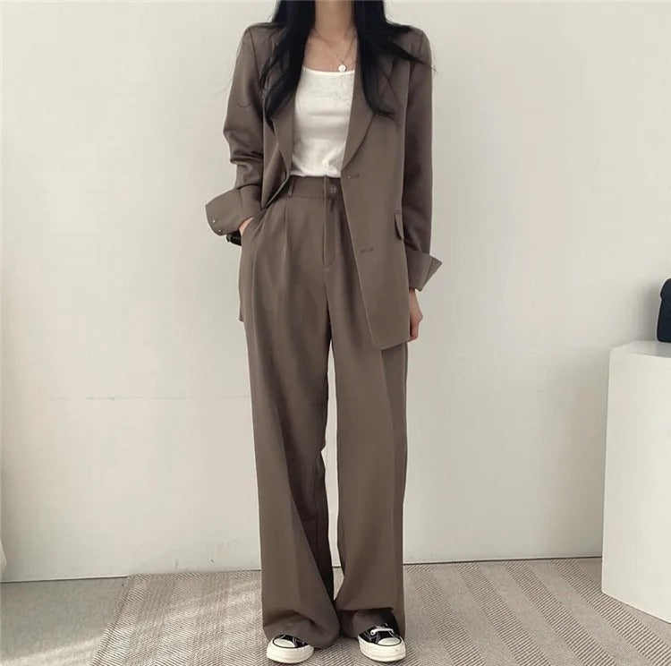 SYNDRA - Plain Blazer and Straight Fit Pants Set