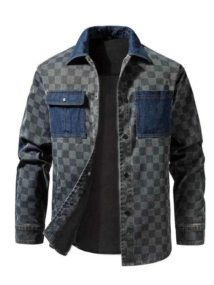 REMY - Checker-Denim Fusion Casual Jacket