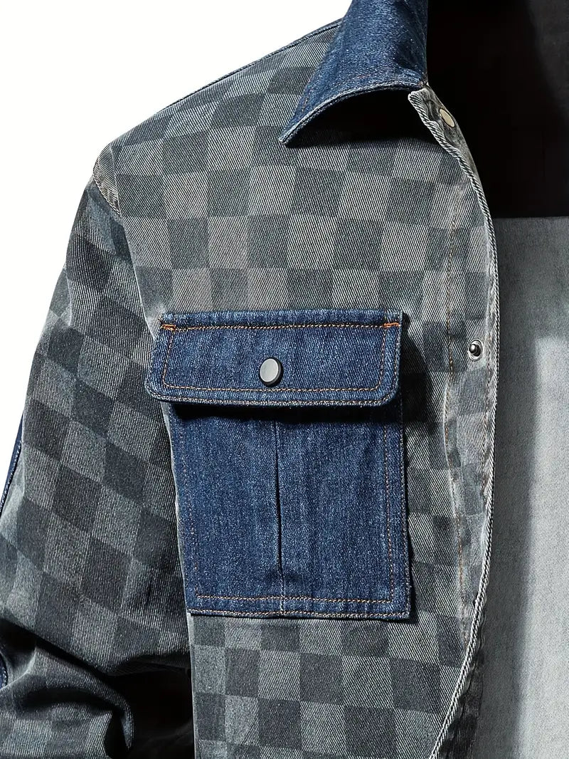 REMY - Checker-Denim Fusion Casual Jacket