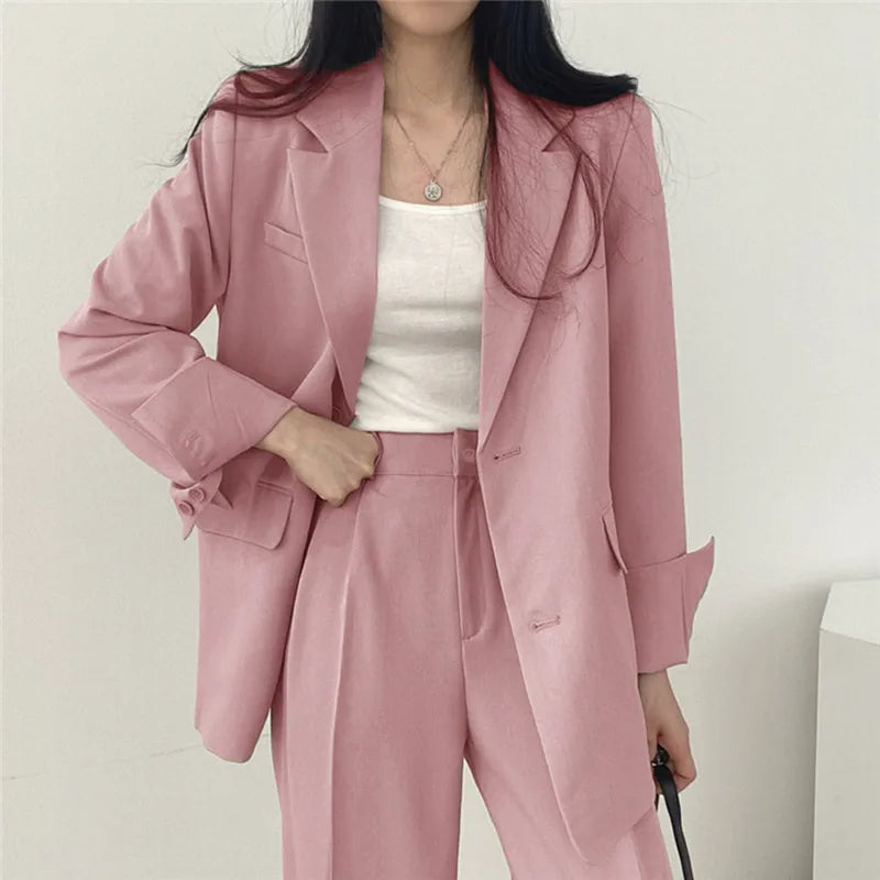 SYNDRA - Plain Blazer and Straight Fit Pants Set