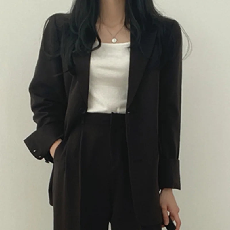 SYNDRA - Plain Blazer and Straight Fit Pants Set