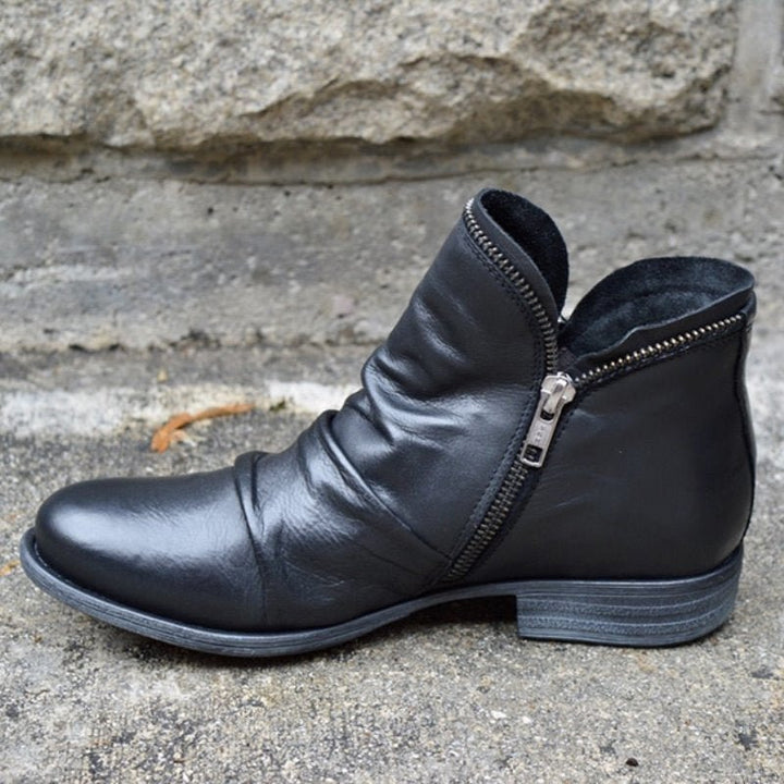 Vianne™ - Leather Boots with Zip Closure