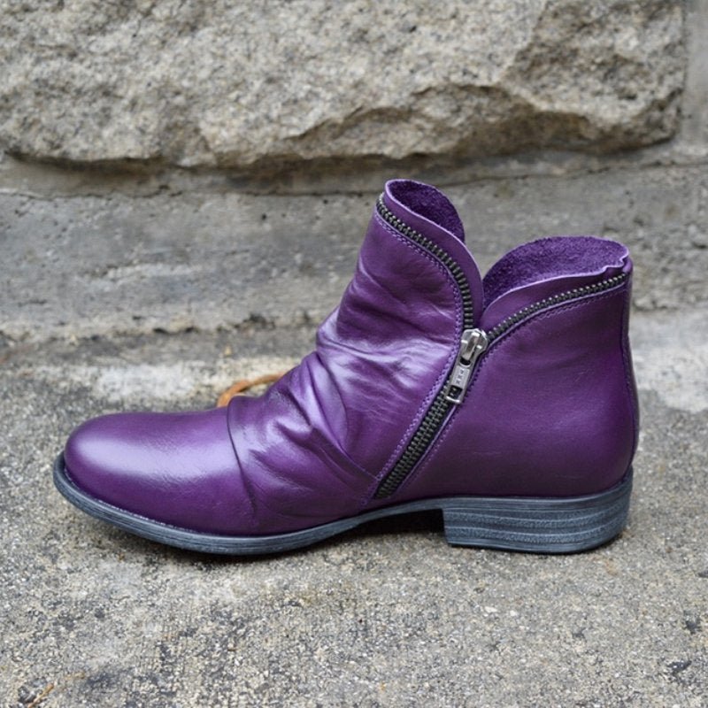 Vianne™ - Leather Boots with Zip Closure